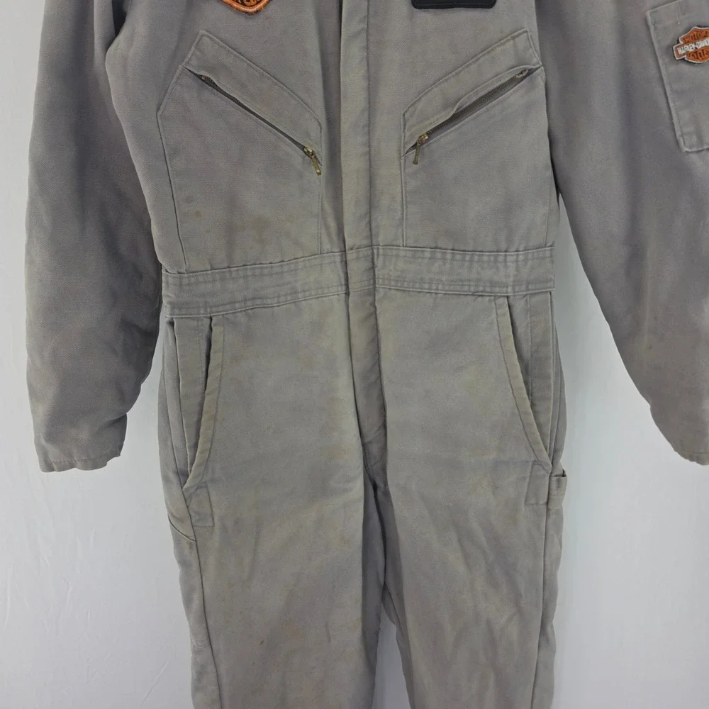 Walls Blizzard Pruf Coveralls Mens Grey Harley CAT Chevy Patches Workwear 6519